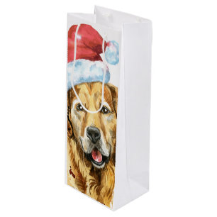 Sac Cadeau Pour Bouteille Aquarelle Golden Retriever Père Noël