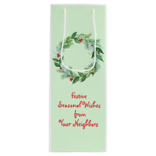 Sac Cadeau Pour Bouteille Aquarelle peinte à la main Noël Vacances Wreath