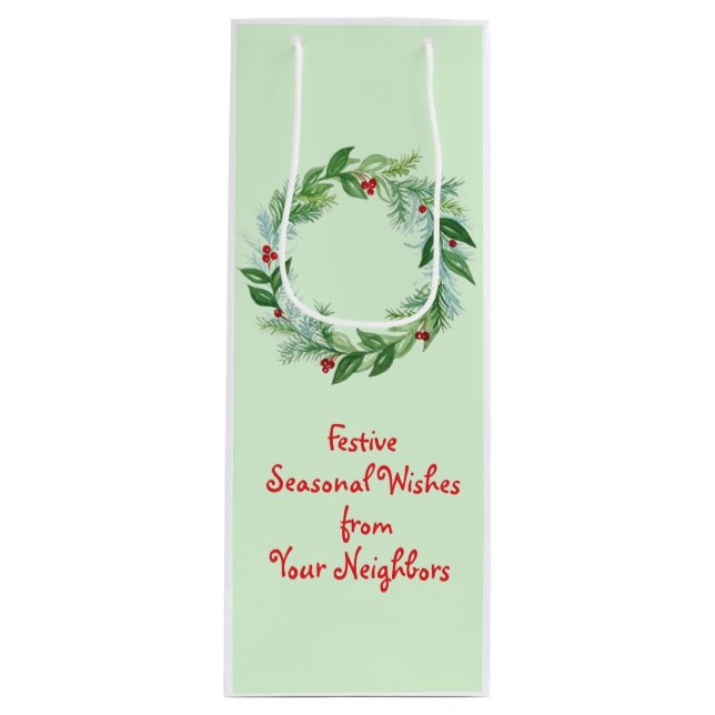 Sac Cadeau Pour Bouteille Aquarelle peinte à la main Noël Vacances Wreath (Devant)