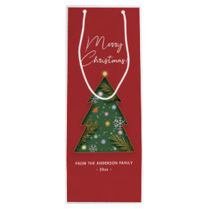 Sac Cadeau Pour Bouteille Arbre de Noël élégant en papier découpé Festif