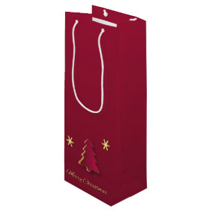 Sac Cadeau Pour Bouteille Arbre de Noël rouge d'or élégant chic