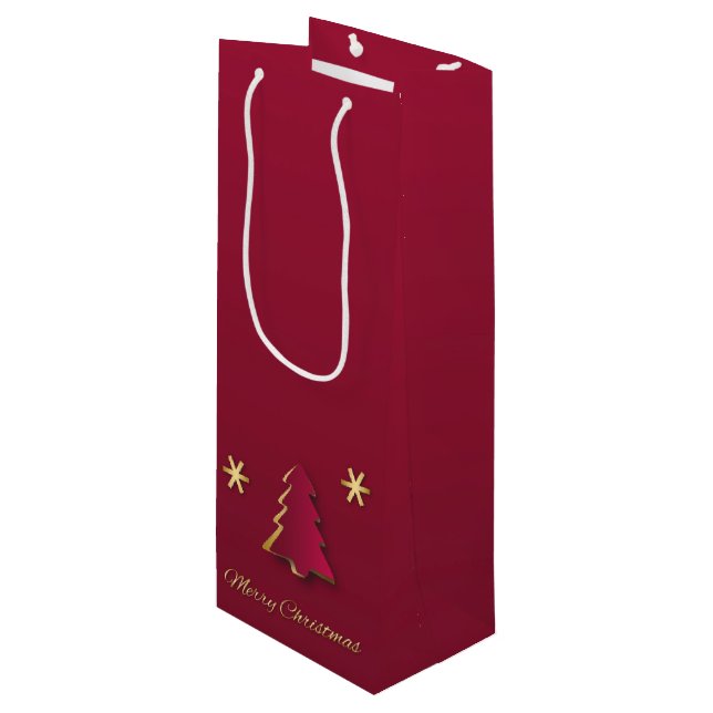 Sac Cadeau Pour Bouteille Arbre de Noël rouge d'or élégant chic (Devant Angle)