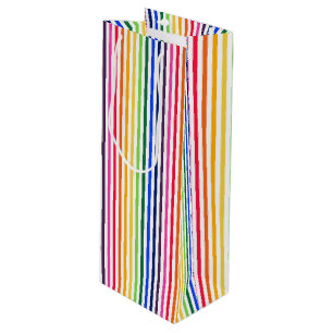 Sac Cadeau Pour Bouteille Arc-en-ciel et rayures blanches