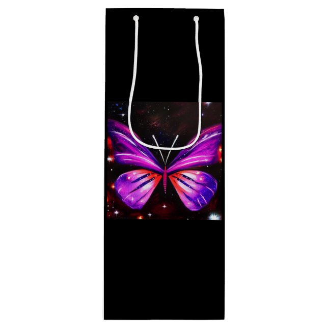 Sac Cadeau Pour Bouteille Arrière - plan noir papillon céleste (Devant)