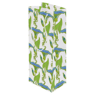 Sac Cadeau Pour Bouteille Art Nouveau bleu Ipomoea papier peint fleuri damé