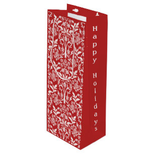 Sac Cadeau Pour Bouteille Art Nouveau Classique Floral Rouge & Blanc de Noël