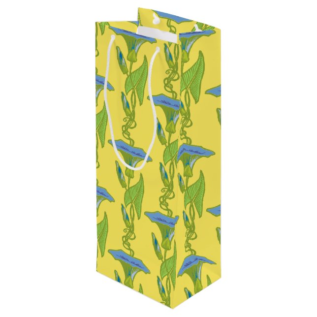 Sac Cadeau Pour Bouteille Art Nouveau jaune Ipomoea papier peint fleuri damé (Dos Angle)