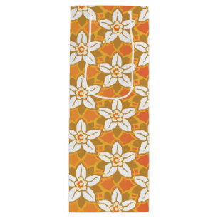 Sac Cadeau Pour Bouteille Art Nouveau jaune Jonquil papier peint fleuri damé