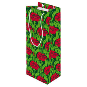 Sac Cadeau Pour Bouteille Art Nouveau rouge oeillets damas floral