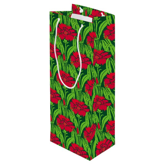 Sac Cadeau Pour Bouteille Art Nouveau rouge oeillets damas floral (Dos Angle)