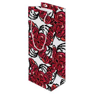 Sac Cadeau Pour Bouteille Art Nouveau Vignes florales rouges et noires roses