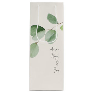 Sac Cadeau Pour Bouteille Avec Amour, Noms Personnalisés Eucalyptus Mariage 