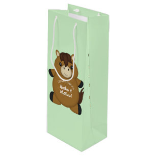 Sac Cadeau Pour Bouteille Baby shower à cheval