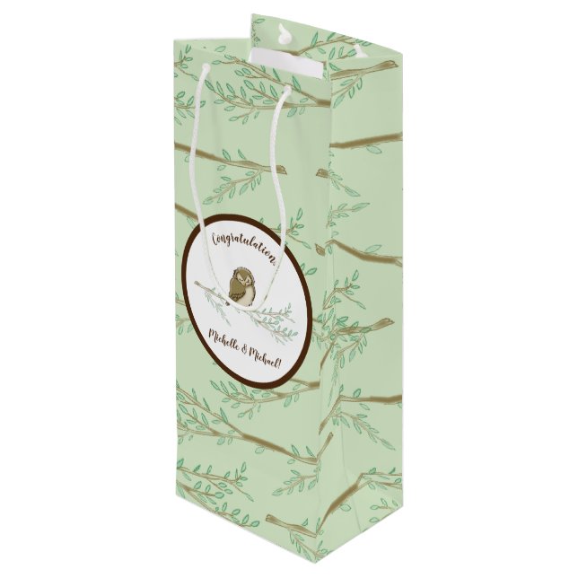Sac Cadeau Pour Bouteille Baby shower animal de Owl Woodland (Dos Angle)