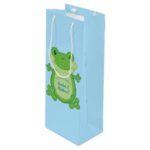 Sac Cadeau Pour Bouteille Baby shower de grenouille bleu
