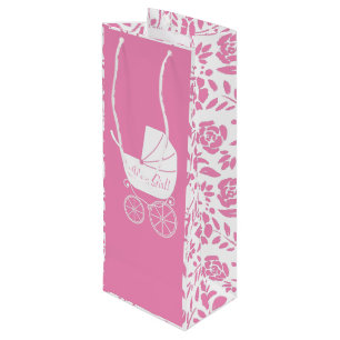 Sac Cadeau Pour Bouteille Baby shower de transport vintage jolie fille rose