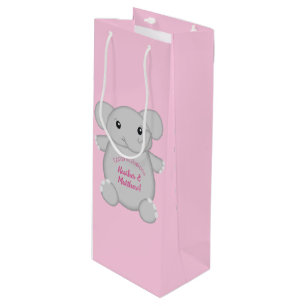 Sac Cadeau Pour Bouteille Baby shower d'éléphant rose