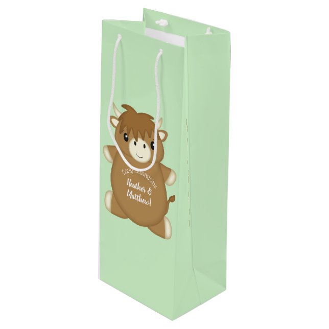 Sac Cadeau Pour Bouteille Baby shower écossais Highland Cow (Devant Angle)