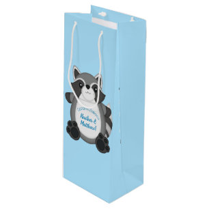 Sac Cadeau Pour Bouteille Baby shower Raccoon bleu