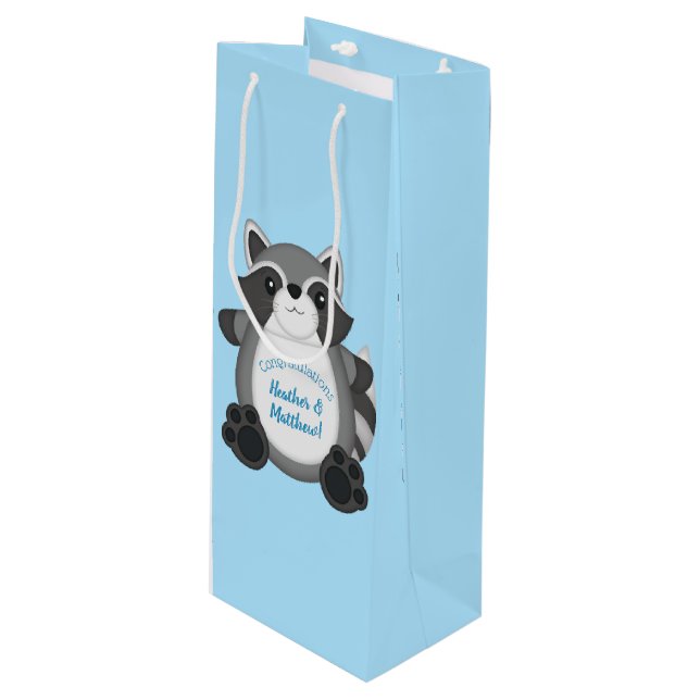 Sac Cadeau Pour Bouteille Baby shower Raccoon bleu (Devant Angle)
