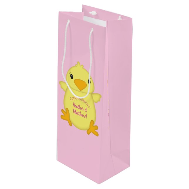 Sac Cadeau Pour Bouteille Baby shower rose (Devant Angle)