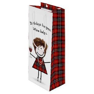 Sac Cadeau Pour Bouteille Baguette d'anniversaire Figure Girl avec vin rouge