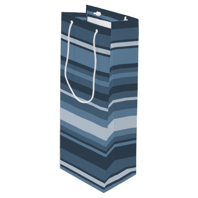 Sac Cadeau Pour Bouteille Bandes bleu gris (Devant Angle)