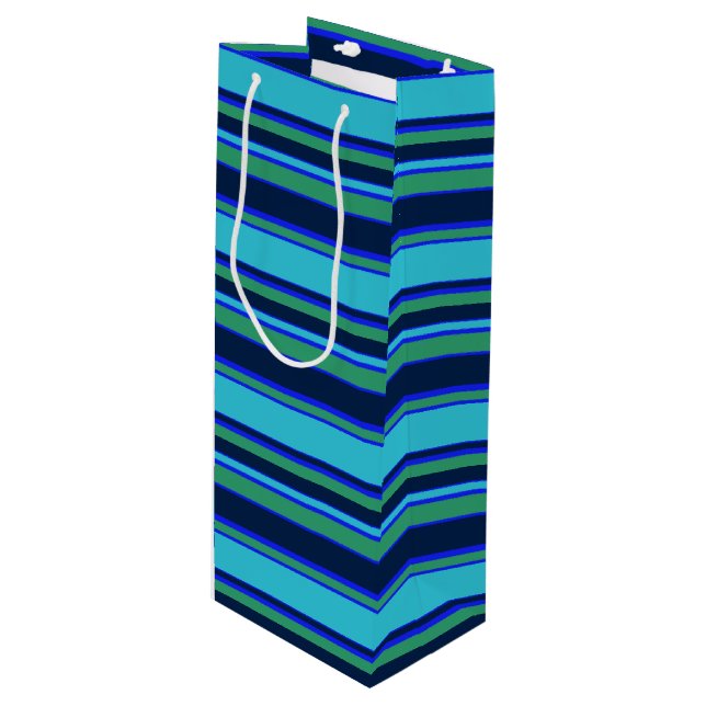 Sac Cadeau Pour Bouteille Bandes bleues et vertes (Devant Angle)
