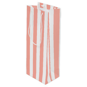 Sac Cadeau Pour Bouteille Bandes de bonbons corail et blanc