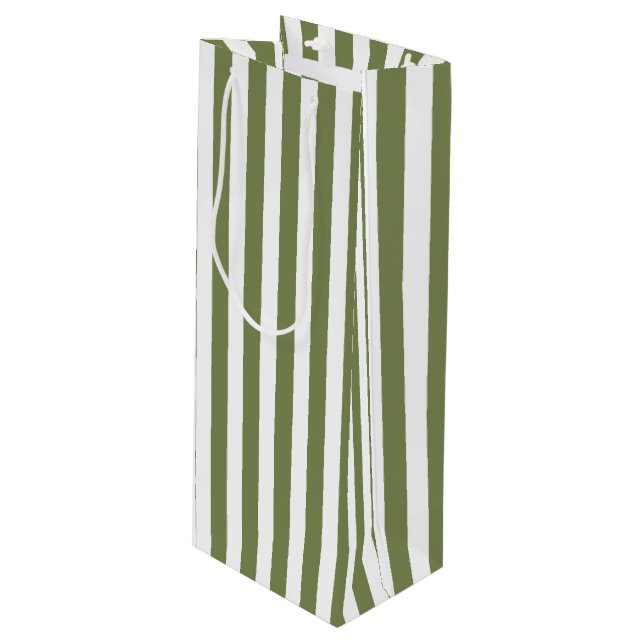Sac Cadeau Pour Bouteille Bandes de bonbons vert olive et blanc (Devant Angle)