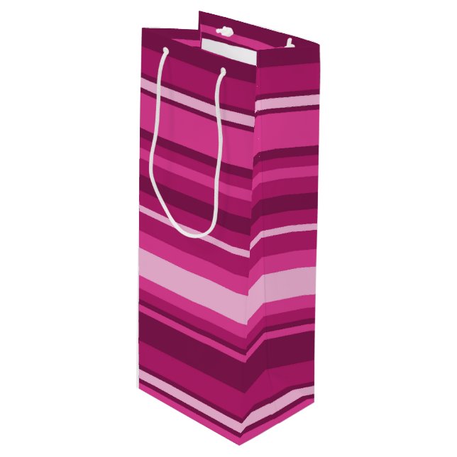 Sac Cadeau Pour Bouteille Bandes de Fuschia (Devant Angle)