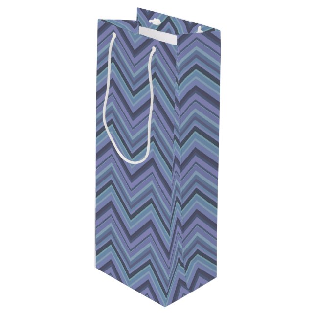 Sac Cadeau Pour Bouteille Bandes de zigzag gris bleu (Devant Angle)