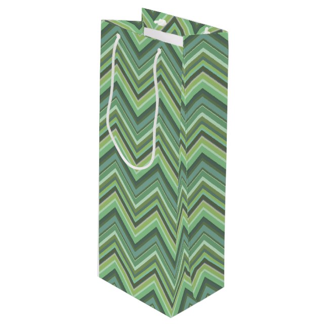 Sac Cadeau Pour Bouteille Bandes de zigzag vert olive (Devant Angle)