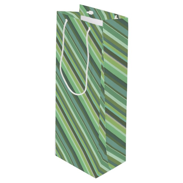 Sac Cadeau Pour Bouteille Bandes diagonales vert olive (Devant Angle)