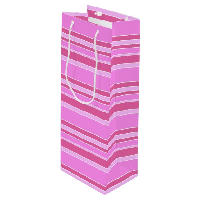 Sac Cadeau Pour Bouteille Bandes roses (Devant Angle)