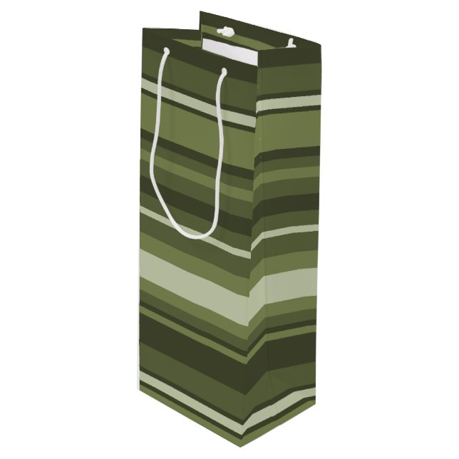 Sac Cadeau Pour Bouteille Bandes vert olive (Devant Angle)