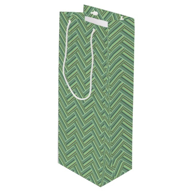 Sac Cadeau Pour Bouteille Bandes vert olive double tissage (Devant Angle)