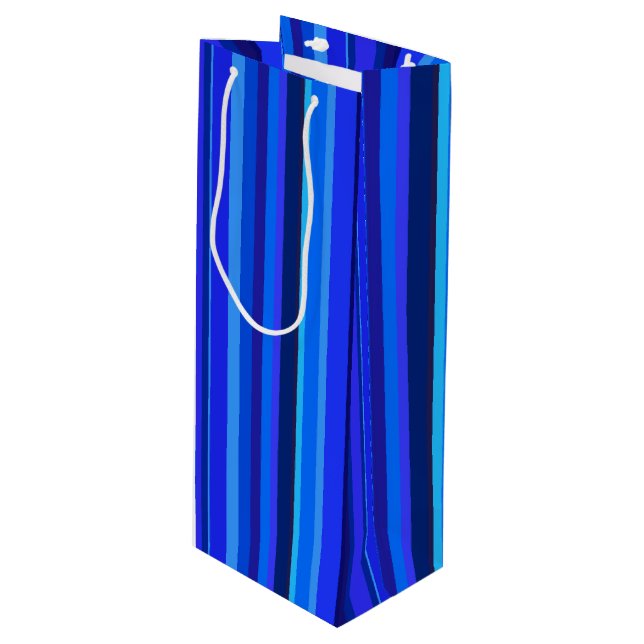 Sac Cadeau Pour Bouteille Bandes verticales bleues (Devant Angle)