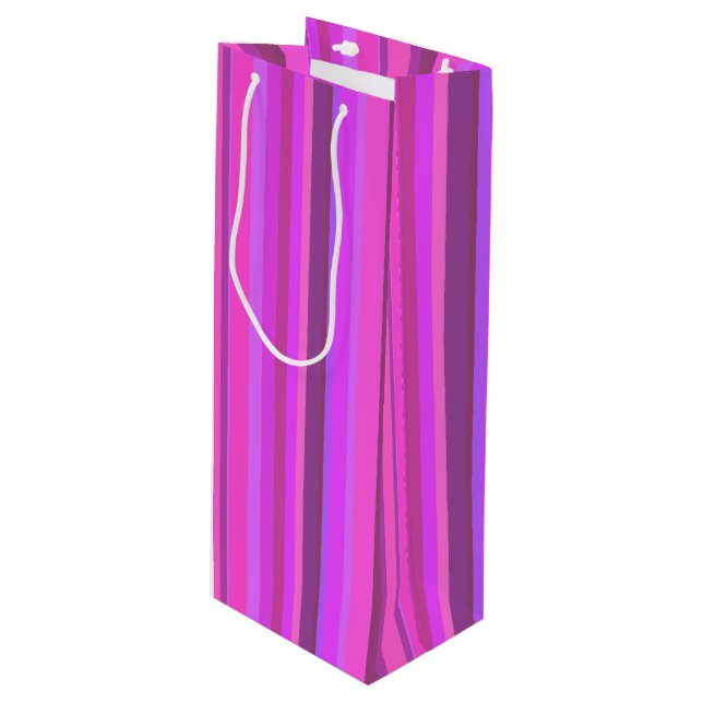 Sac Cadeau Pour Bouteille Bandes verticales roses (Devant Angle)