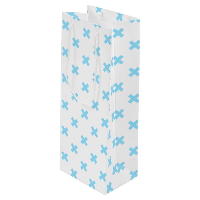 Sac Cadeau Pour Bouteille Bébé bleu croix coutures sur blanc (Devant Angle)