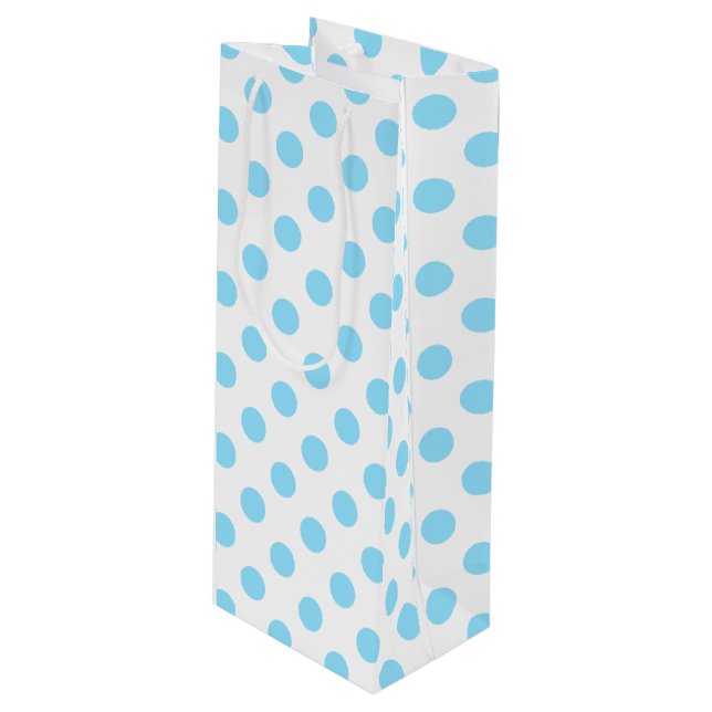 Sac Cadeau Pour Bouteille Bébé pois bleu et blanc (Devant Angle)