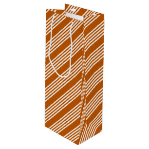 Sac Cadeau Pour Bouteille Beige et orange brûlé cinq rayures motif