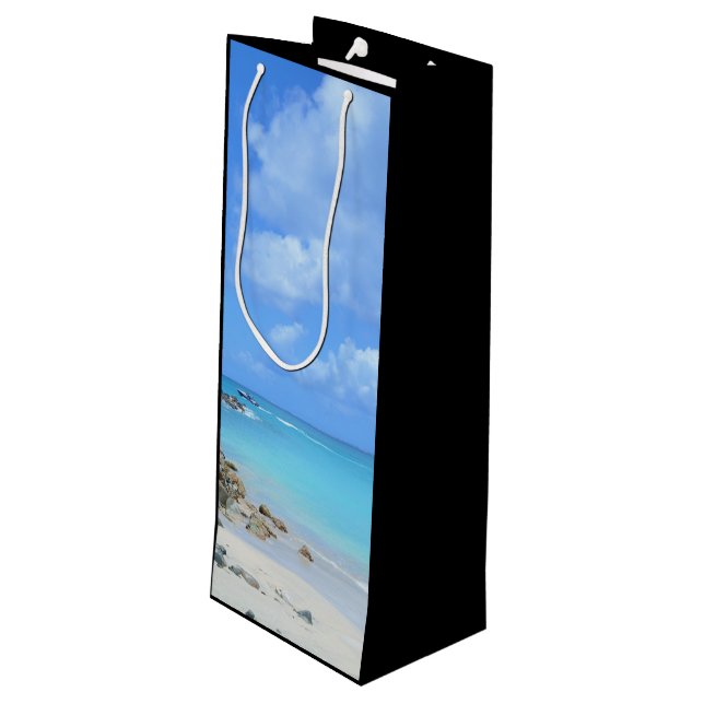 Sac Cadeau Pour Bouteille Belle Plage Tropicale Turquoise  (Dos Angle)