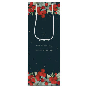 Sac Cadeau Pour Bouteille Berry rouge personnalisé + Eucalyptus Noël