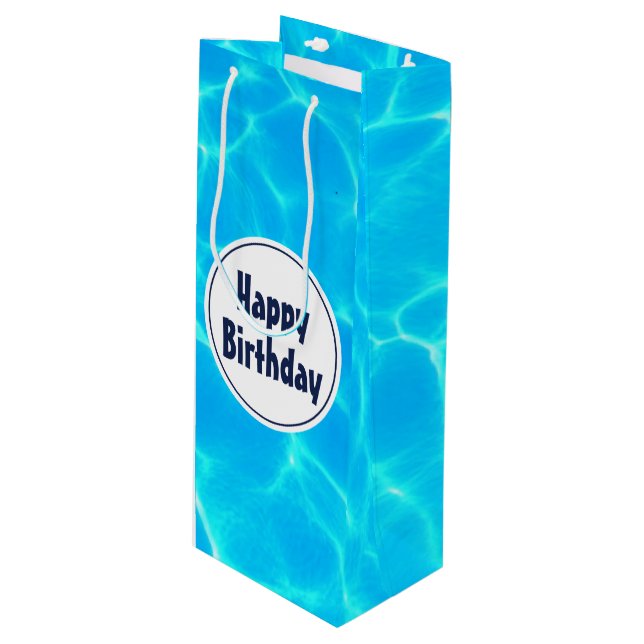 Sac Cadeau Pour Bouteille Billard bleu clair eau photo Anniversaire (Devant Angle)