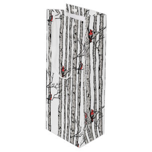Sac Cadeau Pour Bouteille Birch Trees modernes et Red Cardinal Birds