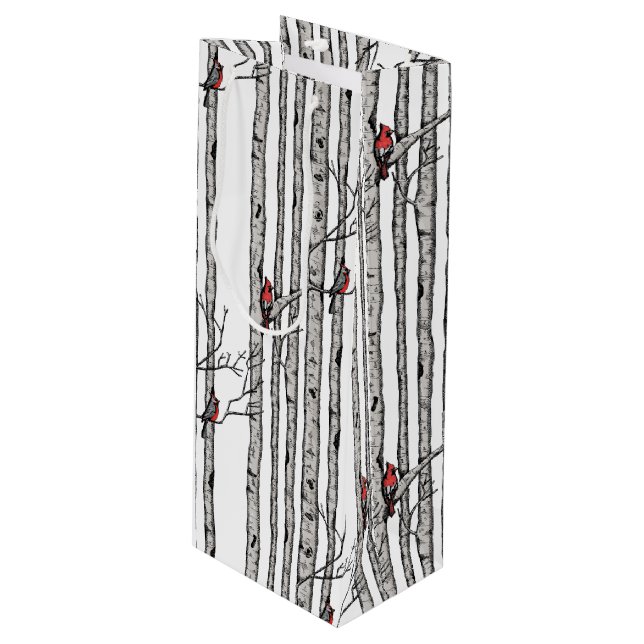 Sac Cadeau Pour Bouteille Birch Trees modernes et Red Cardinal Birds (Devant Angle)