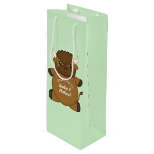 Sac Cadeau Pour Bouteille Bison Buffalo Baby shower vert