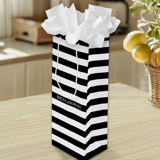 Sac Cadeau Pour Bouteille Black and White Striped (Custom Gift Bag)