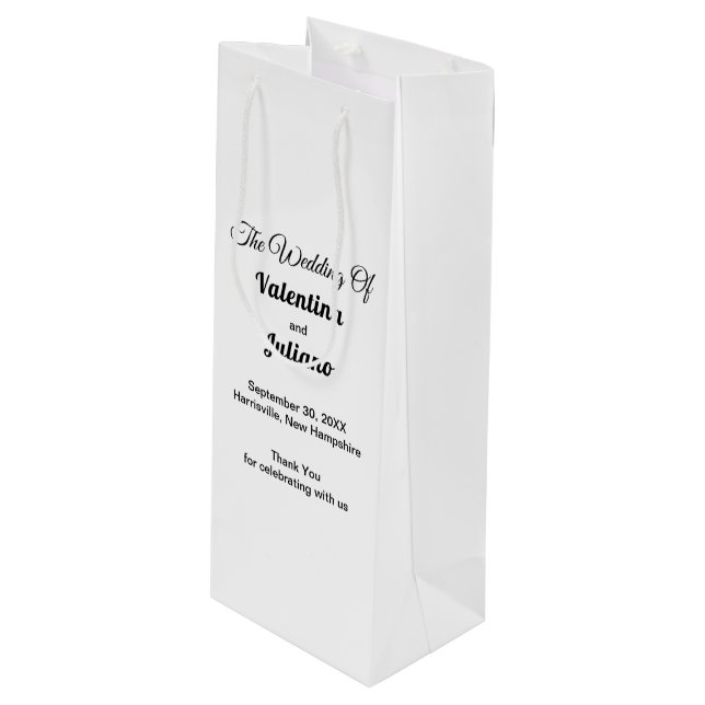 Sac Cadeau Pour Bouteille Black and White Wedding Wine Gift Bag (Devant Angle)